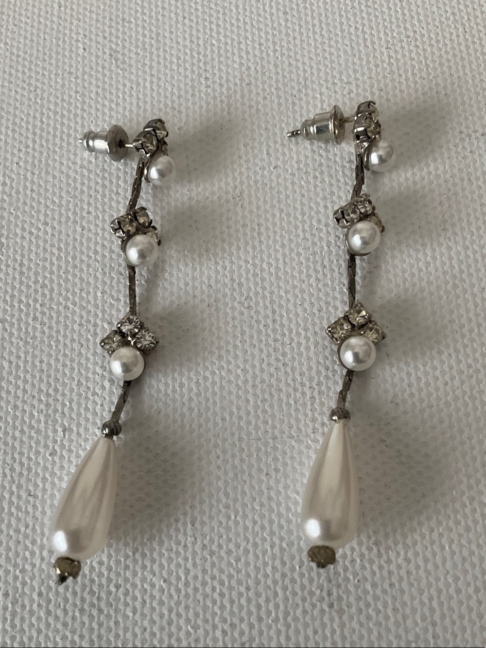 Pearl and Crystal Linear Teardrop Drop Earrings